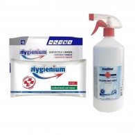 Pachet Hygienium Servetele umede dezinfectante maini 15buc, 48 buc + Saniblue dezinfectant maini 70% alcool 1L, avizat Ministerul Sanatatii✅ .Produse de igiena si dezinfectanti profesionali ✅ 