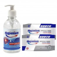 Pachet Hygienium Virucid: Gel dezinfectant maini 300 ml + Servetele umede dezinfectante 2x 48 buc, avizat Ministerul Sanatatii✅ .Produse de igiena si dezinfectanti profesionali ✅ 