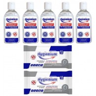 Pachet Hygienium Virucid: 5 x Gel dezinfectant maini 50 ml + 2 x Servetele umede dezinfectante 15 buc, avizat Ministerul Sanatatii✅ .Produse de igiena si dezinfectanti profesionali ✅ 