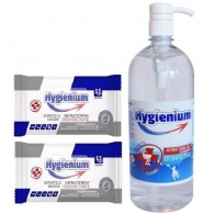 Pachet Hygienium Virucid: 1 x Gel dezinfectant maini 1000 ml si 2 x Servetele umede dezinfectante 15 buc, avizat Ministerul Sanatatii✅ .Produse de igiena si dezinfectanti profesionali ✅ 