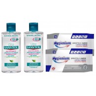 Pachet Sanytol Virucid Gel dezinfectant maini 2 x 75 ml + Hygienium Servetele umede dezinfectante 2 x 48 buc, avizat Ministerul Sanatatii✅ .Produse de igiena si dezinfectanti profesionali ✅ 