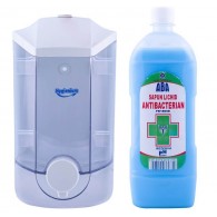 Hygienium Dispenser/Dozator manual pentru sapun, 1000 ml + Aba Biocid Sapun dezinfectant rezerva 1000 ml, avizat Ministerul Sanatatii✅ .Produse de igiena si dezinfectanti profesionali ✅ 