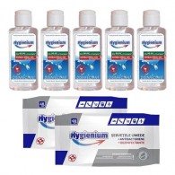 Pachet Hygienium Virucid: 5 x Gel dezinfectant maini 85 ml + 2x Servetele Umede Dezinfectante 48 buc, avizat Ministerul Sanatatii✅ .Produse de igiena si dezinfectanti profesionali ✅ 